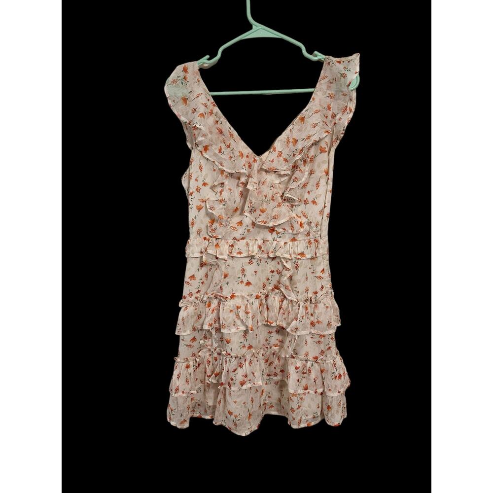 Storia Ruffle Floral Print Layered Mini Dress Size Small